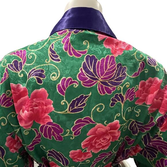 VTG Victoria's Secret Gold Label Robe M/L Floral Belted Green Pink Purple - Picture 12 of 16